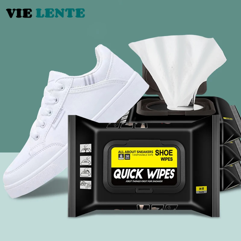 Sneaker Care Cleaning Kit - 12 ชิ้น/30 ชิ้นทิ้งรองเท้าผ้าเช็ดทําความสะอาดแบบพกพาสีขาวรองเท้าทําความสะอาดผ้าเช็ดทําความสะอาดรองเท้าผ้าใบทําความสะอาด Quick เช็ดเปียก VIE