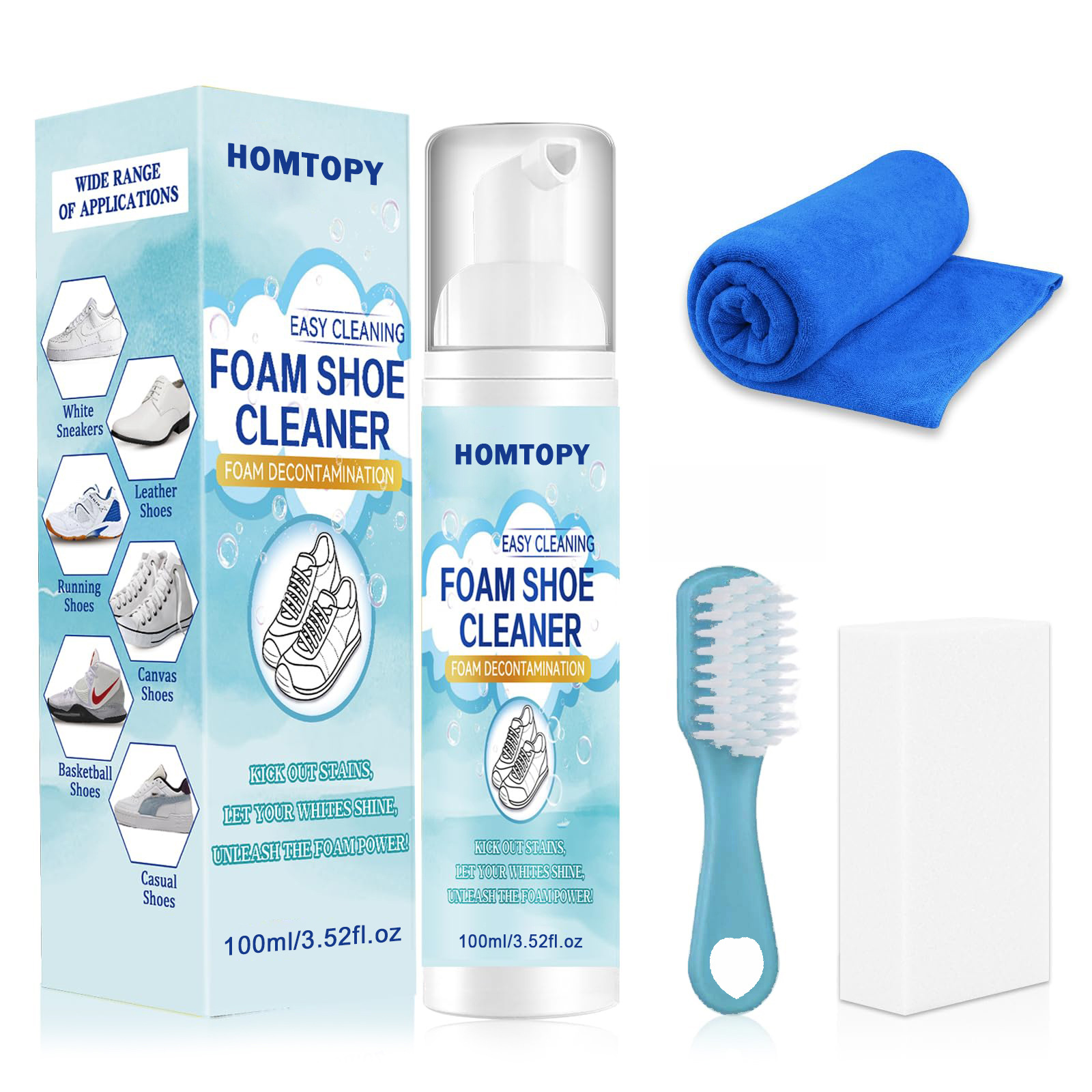 Sneaker Care Cleaning Kit - ชุดทำความสะอาดรองเท้า น้ำยาทำความสะอาดรองเท้าผ้าใบ ขจัดคราบสกปรก น้ำยาทำความสะอาดรองเท้าสีขาว 6.76 ออนซ์